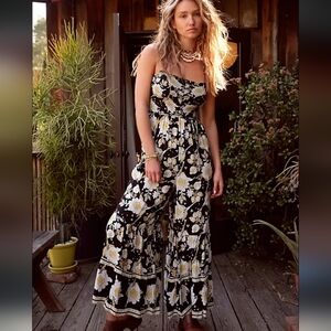 Free People Little Of Your Love Floral Jumpsuit Wide Leg Moonless Smocked Small